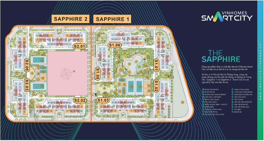 Mặt bằng phân khu The Sapphire có S1 và S2 
