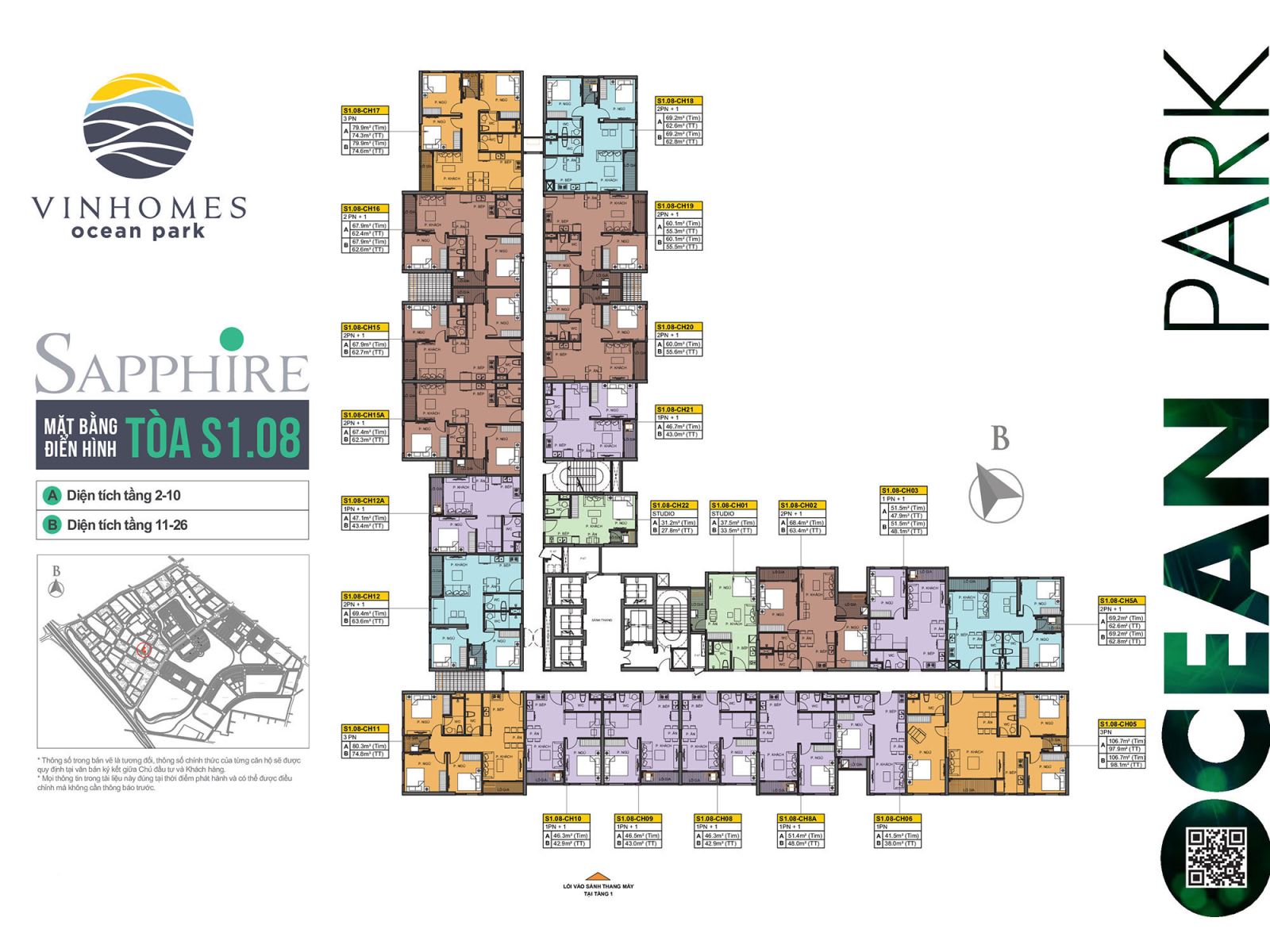 Bán căn hộ Toà S1.08 phân khu Sapphire 1 Vinhomes Ocean Park Gia Lâm