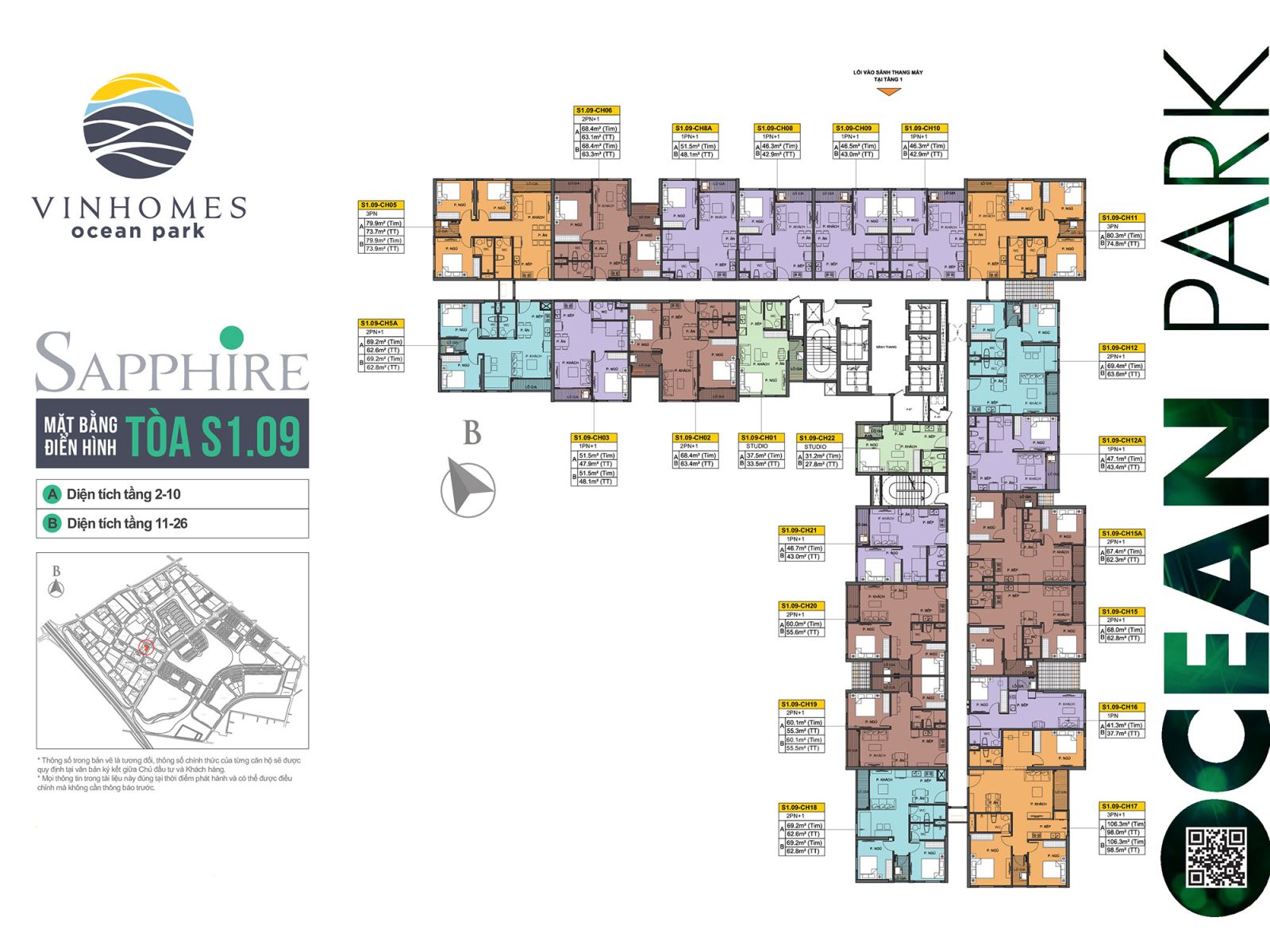 Bán căn hộ Toà S1.09 phân khu Sapphire 1 Vinhomes Ocean Park Gia Lâm