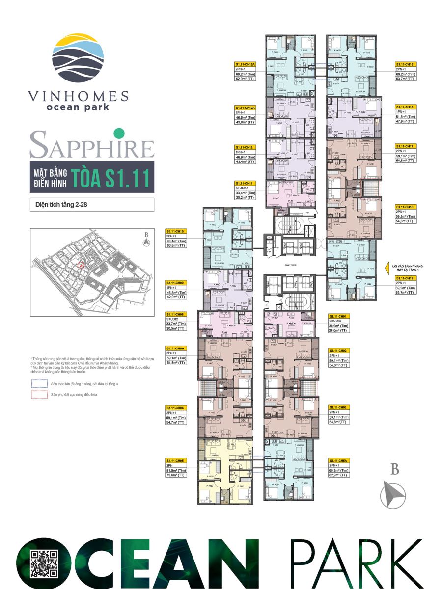 Bán căn hộ Toà S1.11 phân khu Sapphire 1 Vinhomes Ocean Park Gia Lâm