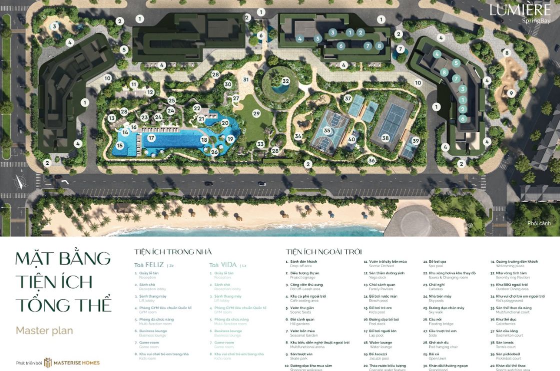 Mặt bằng thiết kế Lumiere SpringBay và tiêu chuẩn bàn giao hạng sang 360 độ hướng biển